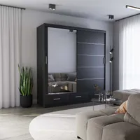 Schwebetürenschrank Kleiderschrank Schrank 203 cm Schwarz/Schwarz matt mit Spiegel Florence