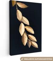 MuchoWow® - Leinwandbilder - Baum - Blatt - Gold, Wandbild, Wanddeko Bilder Wohnzimmer, 60x90 cm