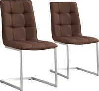 Esszimmerstühle Freischwinger 2er Set Braun mit Steppung in Sitz und Rücken, Edelstahlgestell