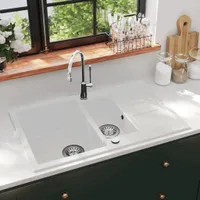The Living Store Žulový dřez s dvojitou mísou bílý