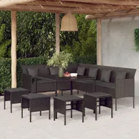 vidaXL 6-dielny záhradný jedálenský set s vankúšmi Black Poly Rattan