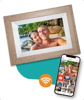 Digitaler Bilderrahmen mit WiFi und Frameo App | Holz Fotorahmen 8 Zoll HD+ -IPS Touch Display Micro SD - Touchscreen