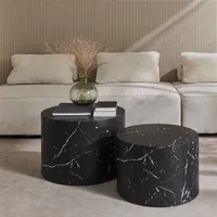 sweeek - 2er Set runde Couchtische mit Marmoroptik - Schwarz