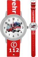 Pacific Time Feuerwehr Armbanduhr Kinder Jungen Mädchen Nylon Wechselarmband bedruckt rot 87422