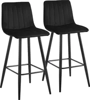 CLIPOP Barhocker aus Samt 2er Set, Küchenhocker mit Fußstütze, Schwarz