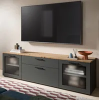 TV Lowboard "Vitus" grau und Artisan Eiche 185 cm, Flat-TV Unterschrank mit Soft-Close