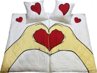 Mikrofaser Bettwäsche Set 4tlg Herzdesign in Weiß Beige Rot 135x200 cm mit Reißverschluss