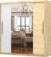 Schwebetürenschrank Schiebetürenschrank Kleiderschrank Schrank 203cm mit zwei Spiegeln EICHE ARTISAN/WEISS MARSYLIA