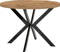 Runder Ausziehbarer Tisch für Esszimmer, ENDO, mit Metallbeinen, Loft-Stil, Industriel, Durchmesser: 90 / 190 cm, Farbe: Eiche Wotan / Schwarz