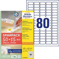 Avery Zweckform L4732REV-65 Universal-Etiketten, A4, 35,6 x 16,9 mm, 5.200 Etiketten/65 Bogen, weiß