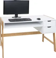 Schreibtisch MCW-K12, Bürotisch Computertisch Arbeitstisch, Schublade, Bambus 76x115x58cm  weiß