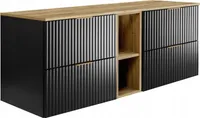 Rodan | Koupelnová Skříňka 140 cm - Černý mat - 140/57/46 cm - Koupelnový Nábytek - Hnědá Deska - Hnědý Regál - Skříňka do Koupelny