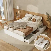 Flieks Klassisches Bett Stauraumbett 140x200cm mit Staukästen, Jugendbett Doppelbett mit 3 Schubladen, Holzbett ohne Kopfteil, Weiß