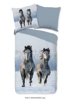 Good Morning Flanell-Bettwäsche-Garnitur Snowhorses Farbe Grey Größe 135x200+80x80