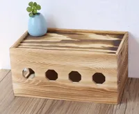 Handgemacht Kabelbox aus Massivholz Schreibtisch Aufbewahrungsbox für Kabel Verwalten und Organisieren Karbonisiertes Holz M