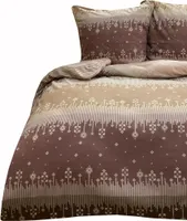 4 tlg Bettwäsche Thermofleece 135x200 cm + 80x80 cm beige braun Schneeflocken Streifen