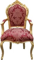 Casa Padrino Barock Esszimmer Stuhl Bordeaux Muster / Gold mit Armlehnen - Limited Edition