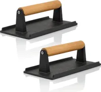 BBQ-Toro 2er Set Gusseisen Fleischbeschwerer | 1 kg Grillgewicht mit Holzgriff