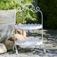 Ovale Etagere AMALIA weiß mit Spitzenrand im Vintagestil Metalletagere