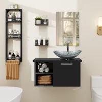 Puluomis Badmöbel Set mit Handtuchhalter, Waschbecken oval silber Waschbeckenunterschrank Waschtisch Unterschrank mit Spiegel badezimmer Küche