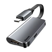 Baseus Little Box Adapter HD Converter Splitter HUB von USB-C auf HDMI + USB-C PD kompatibel mit TV, Laptop, Smartphonem MacBook, Notebook, Snart-TV in grau