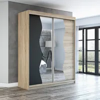 Schwebetürenschrank, 2-türig Schrank mit Spiegel! Moderne Garderobe für Kleidung. Verschiedene Farben (Weiß, Schwarz, Somona) Kleiderschrank RIMA 180 cm