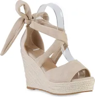 VAN HILL Damen Keilsandaletten Sandaletten Bast Plateau Vorne Schuhe 841604, Farbe: Beige, Größe: 39