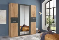 Vegas 6-türiger Kleiderschrank mit 2 Spiegel Plankeneiche / Graphit, Passepartout (Rahmen):ohne Passepartout