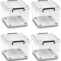 tillvex® úložné boxy s víkem sada 4 ks - 88L, vhodné pro potraviny | sada plastových boxů stohovatelná | box na skladovací systém velký | úložné boxy na oblečení průhledné 100% panenský materiál