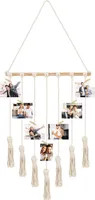 Belle Vous Makramee Organizer Foto Collage Wand mit 25 Holzklammern - 40 x 92 cm - Hält 25 Bilder - Für Bilder Collagen, Dekorationen, Drucke,