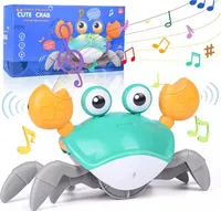 Elektrische Krabbelndes Krabben (Gruen),Kinderspielzeug mit Musik,LED-Leuchten,Automatischer Vermeidung Von Hindernissen,Sensor Interaktives Spielzeug