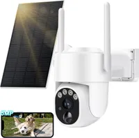 7MAGIC 5MP Solar Überwachungskamera Akku, 355°/90° Schwenkbar WLAN Kamera Outdoor Kabellos 2, 4GHz WiFi, Farbnachtsicht, Personen/Auto/Tiererkennung, Solarpanel, Weiß