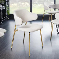 Design Stuhl VOGUE weiß Bouclé goldene Metallbeine