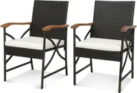 KOMFOTTEU 2er Rattanstuhl Set, Terrassenstuhl mit X Design Armlehnen aus Holz, Gartenstuhl mit abnehmbarem Kissen, Balkonstuhl bis 180 kg belastbar für Balkon Terrasse Garten