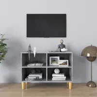 vidaXL TV skrinka s nohami z masívneho dreva Betónová sivá 69,5x30x50 cm