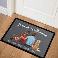 Fußmatte Familie personalisiert mit Figuren und Namen 1,2,3,4 Kinder Hund Katze rutschfest & waschbar SpecialMe® schwarz 60x40cm
