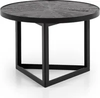 WOHNLING Couchtisch 58x58x40cm Massivholz Schwarz Sofatisch Wohnzimmertisch Rund