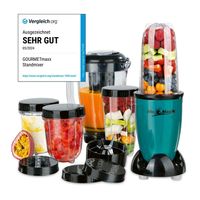 GOURMETmaxx Smoothie Maker 18tlg. Set Stand-Mixer inkl. 4 To-Go Becher mit Deckel 2 Klingenaufsätzen Blender Zubehör spülmaschinenfest auslaufsicher