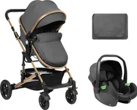 Kikkaboo Kombikinderwagen Amaia 3in1 i-Size Babyschale umbaubar Federung Tasche dunkelgrau
