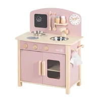 roba Spielküche, weiß, natur, mauve/ rosa Spielzeug-Küchenzeile mit 2 Kochstellen, Spüle, Wasserhahn & Zubehör