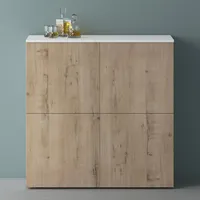 Mai & Mai Möbel Kommode Aufbewahrungsschrank mit 4 Türenin Weiß matt + Beton Sideboard Schrank Mehrzweckschrank BTH: 100x36,4x98cm Schrank04