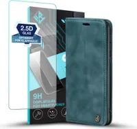 Handy Hülle für Samsung Galaxy A16 / A16 5G mit 9H Displayglas Klapphülle Bookcase Flip Cover Handy Tasche Etui Farbe: Petrol