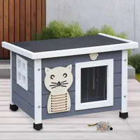 zooprinz Katzenhaus Felix | mit Plüschmaus | Wetterfest | Lamellen | Klappdach | 60x43x45cm (BxHxT)