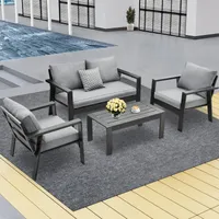 MeXo Gartenmöbelset Aluminium, 4 Personen, Ergonomische Rückenlehne mit Kissen & Couchtisch， Indoor Outdoor Balkon Garten (Sitzgruppe, grau)