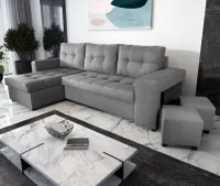Ecksofa mit Schlaffunktion LEON, Eckcouch mit Bettkasten - Bettsofa Wohnlandschaft L Form (Linke oder RECHTE) - Grau