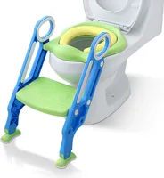 TRMLBE Toilettensitz Kinder mit Treppe Faltbar Töpfchentrainer Höhenverstellbar WC Trainer mit PolyurethanGepolstert Kissen und Griffen Töpfchen für Kinder von 1-7 Jahren Kleinkinder - Blau und Grün