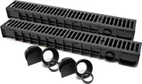 Wiltec Entwässerungsrinne 2x 1 m mit Abdeckrost aus Gusseisen – 25 t Traglast – Ablaufrinne für Abwasser und Regenwasser – Abwasserrinne