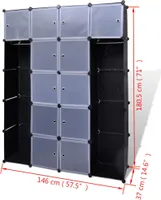 vidaXL Szafka modułowa z 14 przegrodami czarna/biała 37x146x180,5cm