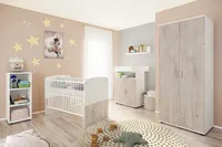 nonjoo - Baby Zimmer Hanna Set 4: best. aus Babybett, Kommode, Wickelaufsatz, Wandboard, Regal mit 3 Fächern und Kleiderschrank 2-trg.