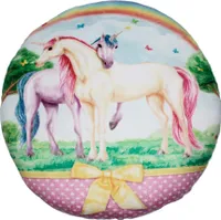 Kinder Mädchen Kuschelkissen Plüsch Kissen rund Ø ca. 30 cm Einhorn "rainbow" blau